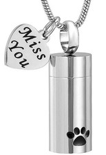 Paw Print Cylinder with Heart Charm Memorial Pendant J-937 