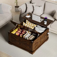 36" Lift Top Framhouse Coffee Table with USB Charging Station & Hidden Storage