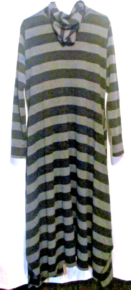 Cárdigan abierto con capucha largo completo para mujer talla XL, rayas negras y grises Foto 3 de 4