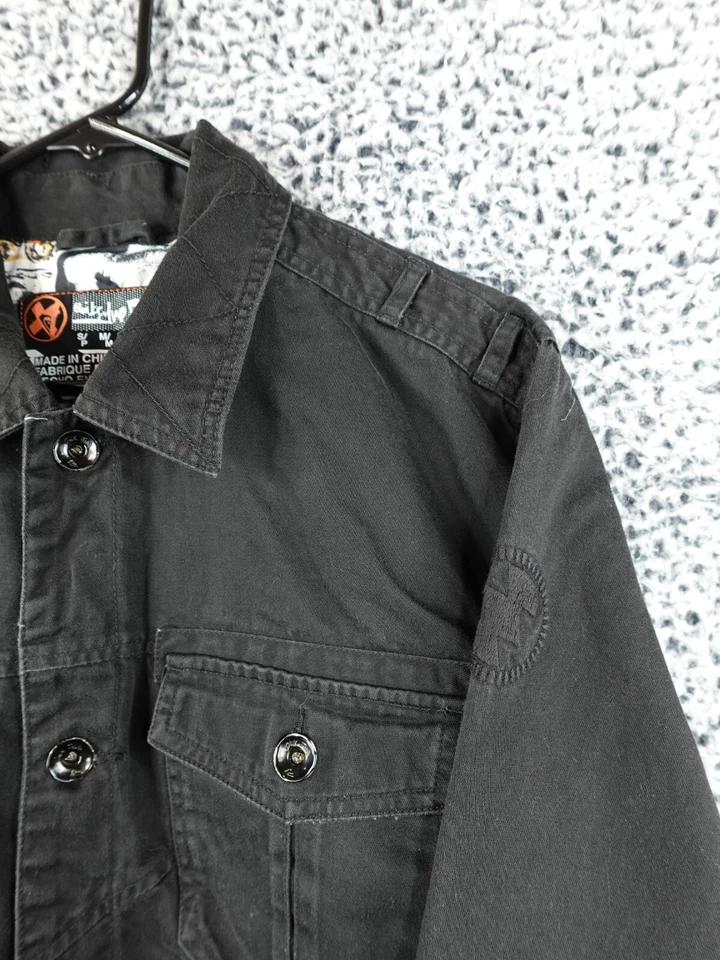 Chaqueta con botones negra Quiksilver para hombre L forro acolchado diseño gráfico algodón Foto 3 de 4