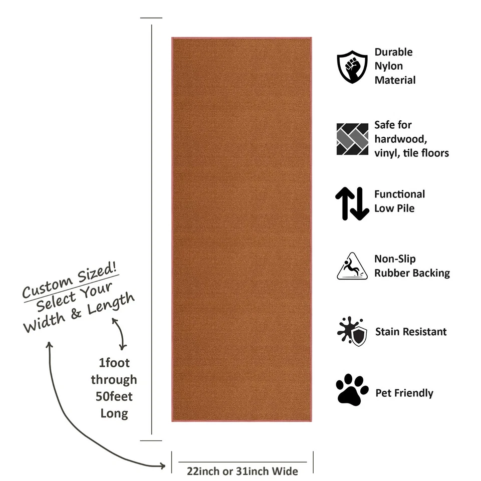 Alfombra de corredor de pasillo de escalera de tamaño personalizado antideslizante respaldo de goma terracota naranja Foto 3 de 4