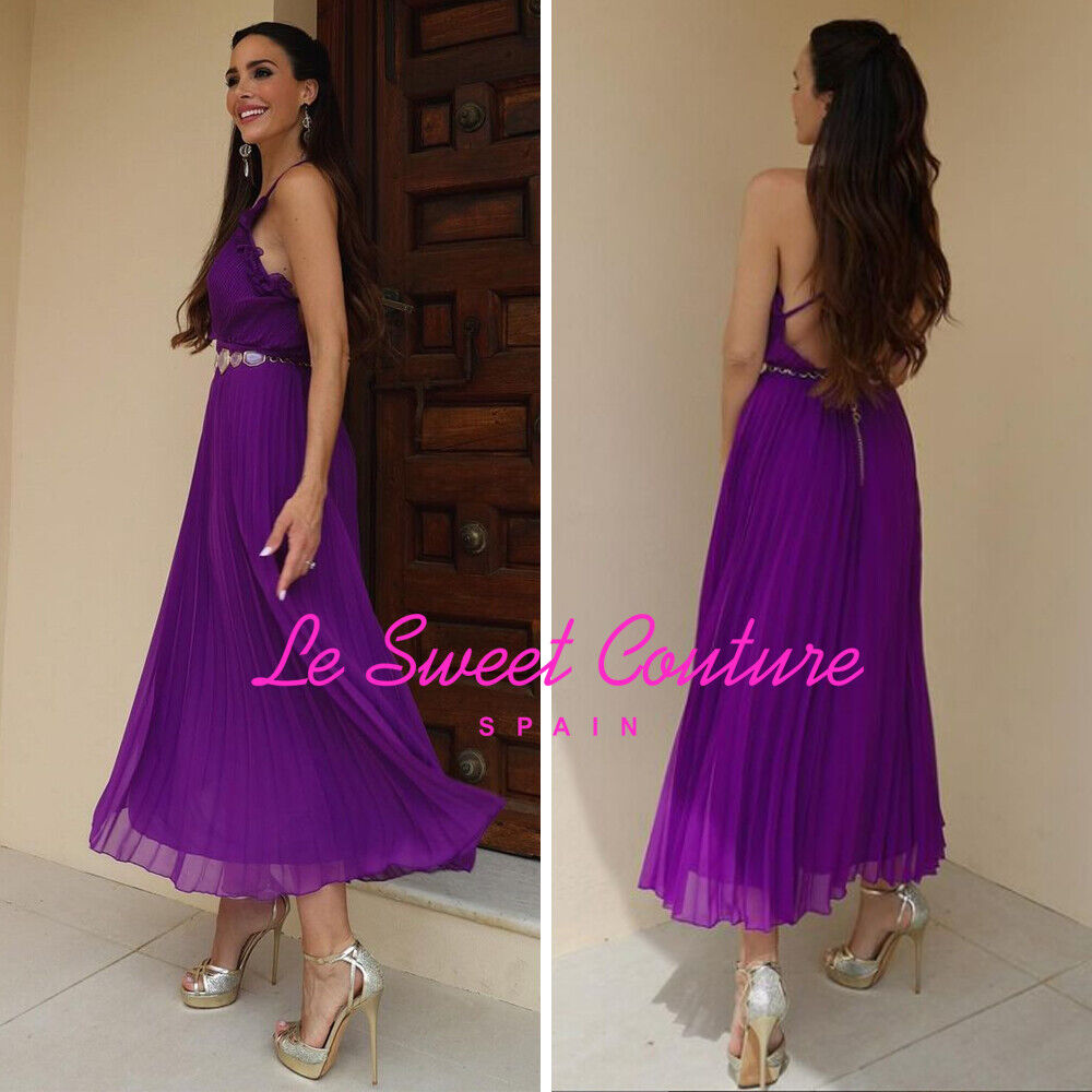 VESTIDO DESLIZANTE MUJER ZARA NUEVO CON ETIQUETAS SS23 PÚRPURA PLISADO CON VOLANTES...