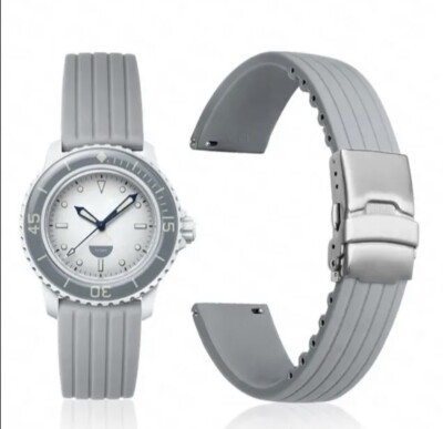 Gray Fifty Fathoms Blancpain X Swatch Five Oceans Rubber Watch Strap Grey