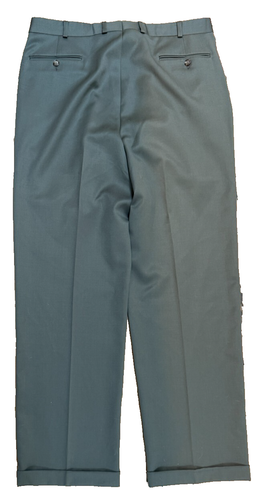 Brandini Le Collezioni Talla 36 x32. Pantalones de vestir 100 % lana oliva para hombre. Plisado - Imagen 3 de 10