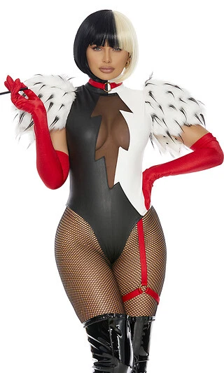 Sexy Forplay Keep It Cruel Black White Bodysuit Cruella Villain Costume 550328