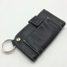 Black Faux Leather Mini Wallet Key Ring Compact Credit Cards Small