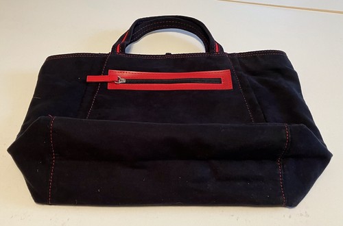 Women’s Faux Suede Handbag Soft Sided Black With Red Polka Dots Lining - Picture 4 of 8