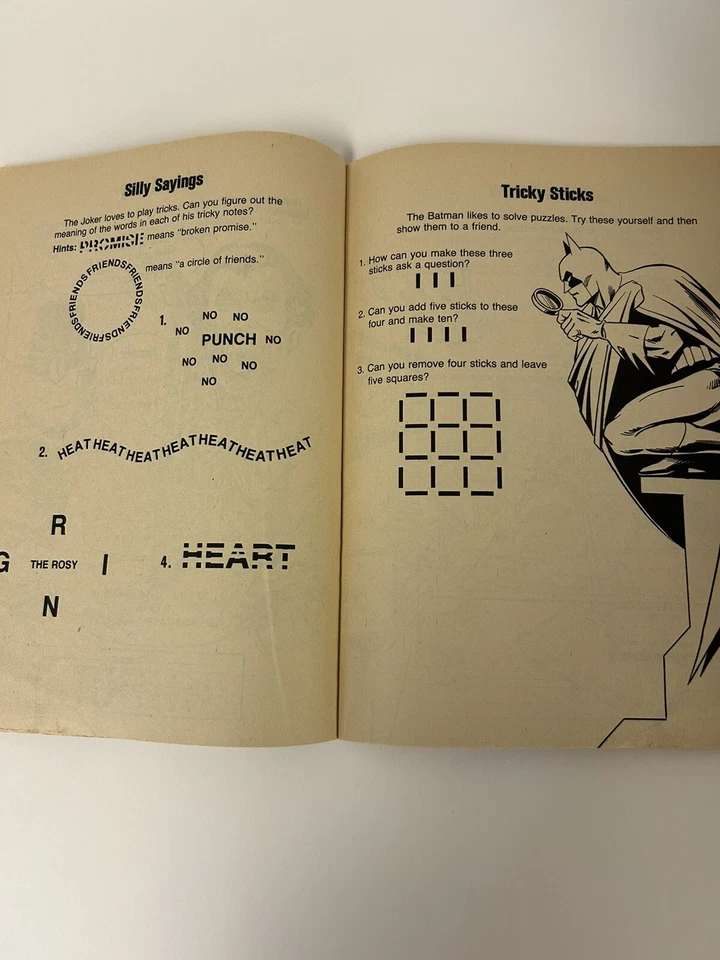 1983 Batman Activity Book Baffling Brainteasers DC Comics Happy House Unused Vtg Foto 3 de 4