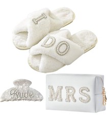 Bride To Be Gift Set Bride Makeup Bag,Bridal slippers  I do  , Bridal Hair Clip