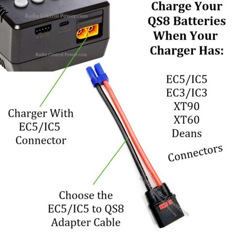Cables adaptadores de cable de carga RCP EC5/IC5 - QS8, XT60 - QS8, Deans - QS8 - Imagen 2 de 12