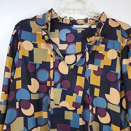 Sunny Leigh Tunic Blouse Women's Extra Large Ruffled Collar Abstract Semi Sheer - Picture 2 of 8