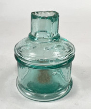 Antique Inkwell Bottle Aqua Blue Hue Handcrafted Blown Glass Sheared Lip