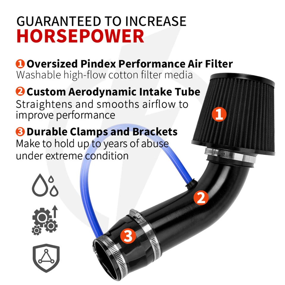 Black Performance 3" Universal Cold Air Intake Induction Hose Pipe Kit Filter - Imagem 3 de 4