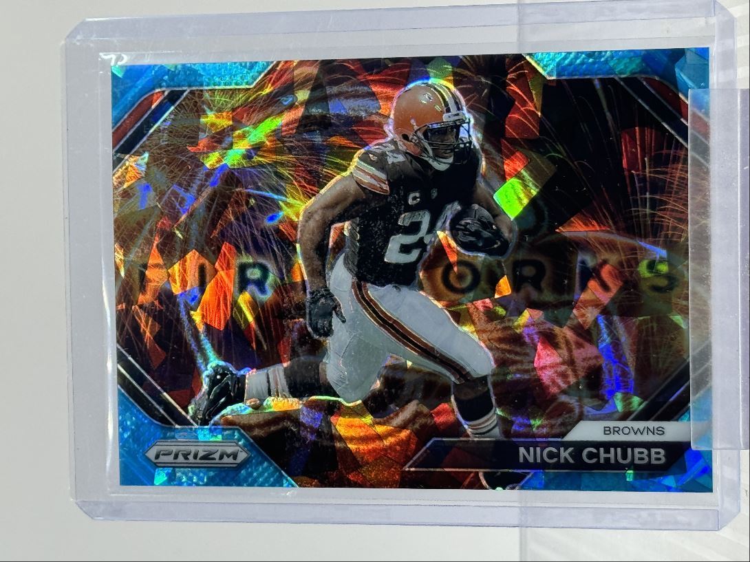NICK CHUBB 2023 PANINI PRIZM FIREWORKS BLUE CRACKED ICE BROWNS /99 Q1977