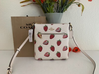 #ad #ad NWT Coach CAQ09 Mini Rowan File Bag Strawsberry Print Crossbody Chalk Multi