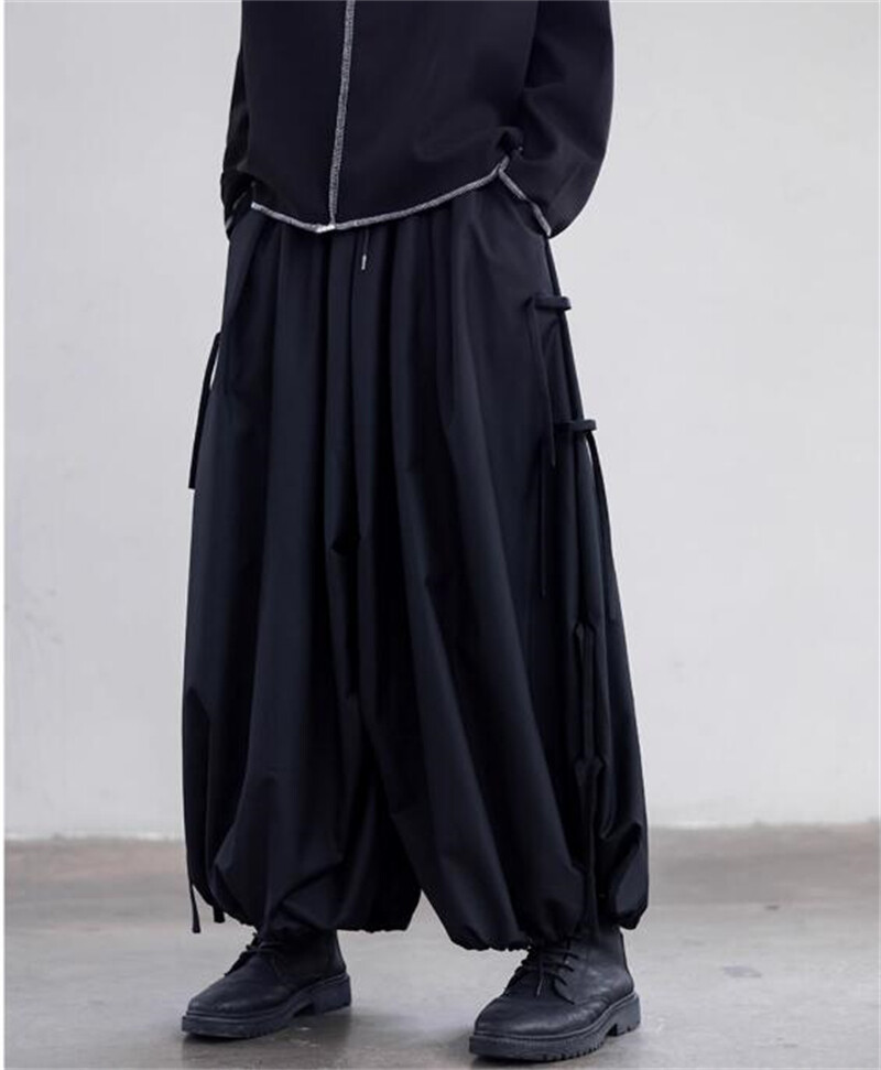 Japanese Men's Street style Loose Wide Leg Pants Baggy Trousers