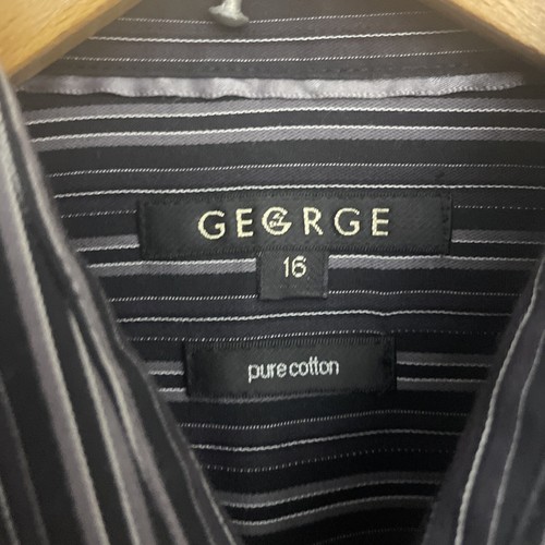 GEORGE MENS SHIRT SIZE UK 16IN NECK BLACK STRIPED LONG SLEEVE COLLARED BUTTON UP - Picture 9 of 11