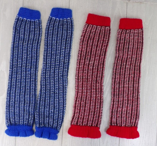 Vintage Handarbeit gehäkelte Stulpen rot Paar & blau Paar - Bild 7 von 7
