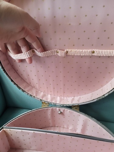 Vintage Round 14.5" Glam Suitcase Gray w Roses & Pink Interior Luggage - Picture 8 of 13