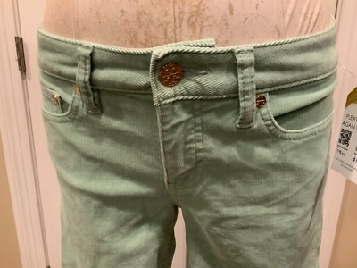 Tory Burch Light Green Ivy Super Skinny Corduroy Pants, Size