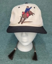 RARE! M & F Western Products Rodeo Embroidered Hat Cap w/ Adj. Braided Rat Tails