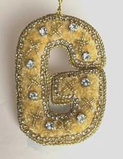 Creative Co-Op Monogram Initial Gold Velvet Beaded Ornament Letter "G"