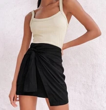 Lulus Don’t Get It Twisted Black Side Tie Mini Skirt