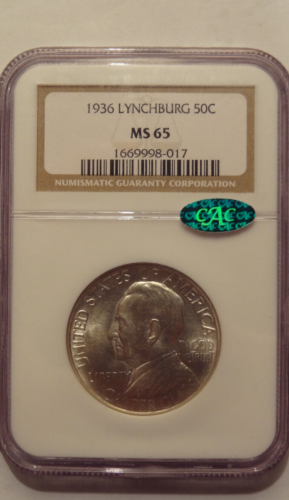 1936 LYNCHBURG COMMEMORATIVE HALF DOLLAR, NGC MS 65, APPROVED BY CAC - Picture 3 of 3