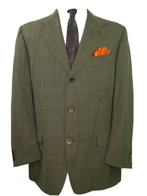 Canali Proposta Wool Brown Windowpane Italian Blazer Jacket Sport Coat 44 R EUC