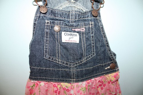 OSHKOSH B’GOSH Size 4T 4 Pink Floral Gingham Lace Bib Overall Summer Dress EUC - Picture 2 of 4