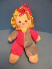 VINTAGE MULTI COLOR CLOWN BABY STUFFED PLUSH TOY WITH MUSICAL BELLS