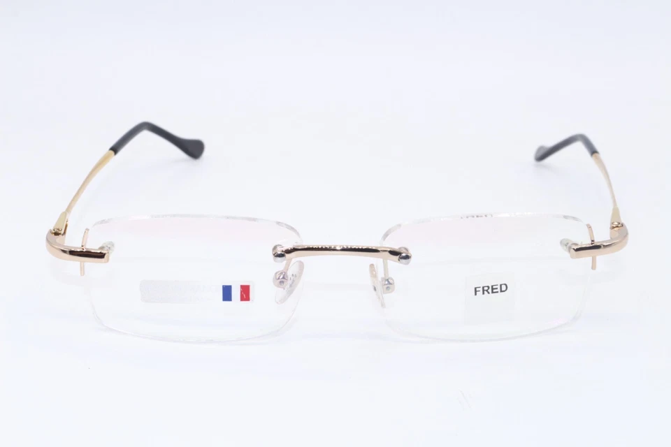 NUEVAS GAFAS FRED LUNETTES ALASKA 001 SIN MONTURA DORADAS NEGRAS MARCO AUTÉNTICO 53-17 Foto 2 de 4