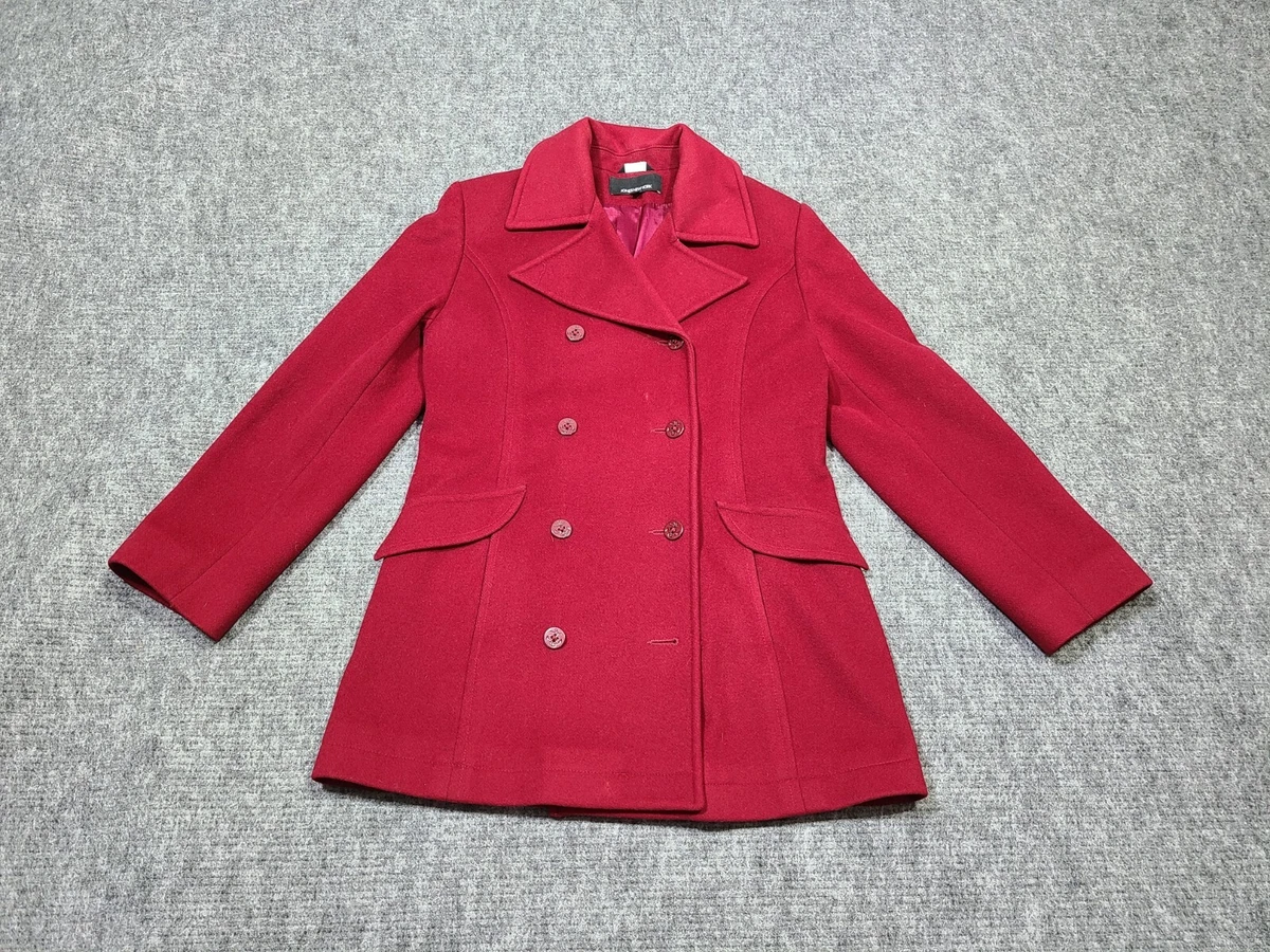 JONES NEW YORK Wool Pea Coat Womens Sz 10 Red Jacket Vintage Made