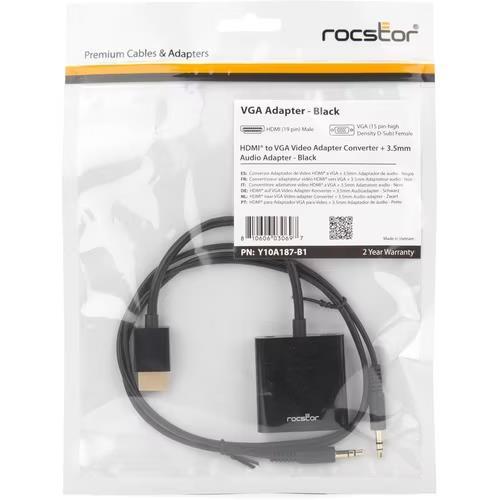 Adaptador convertidor de cable de audio Rocstor Y10A187-B1 3" HDMI a VGA M/F + 3,5 mm NEGRO - Imagen 5 de 6