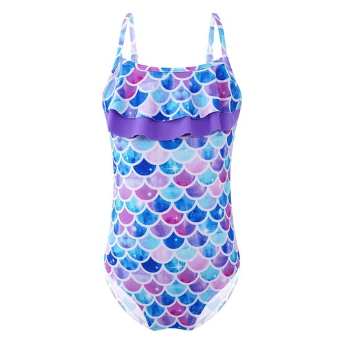 Girls Swimming Costume One Piece Mermaid Swimsuit Beach Ruffled Bathing Suits - Picture 22 of 56