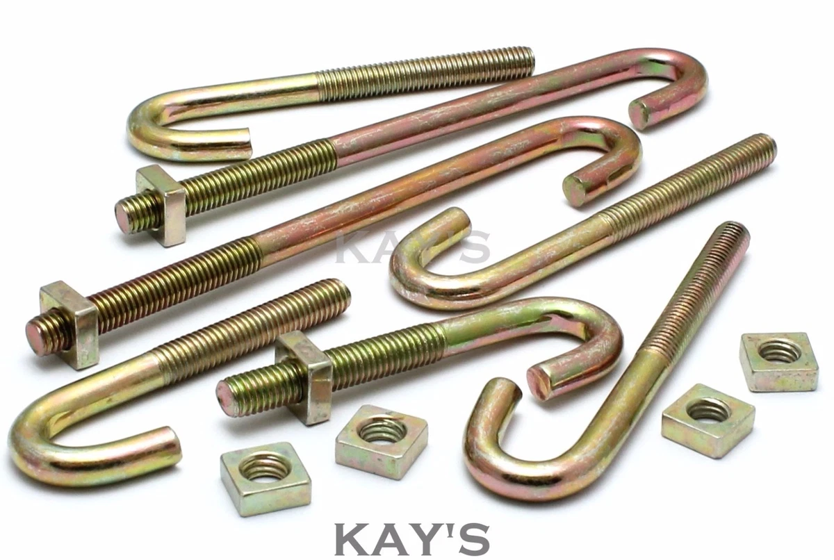 M6 M8 J HOOK BOLTS SQUARE NUTS ROOFING GUTTERING FENCING FIXING