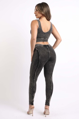 Womens Mineral Washed Crop Top and Matching Leggings Outfit Set Super Cute XS-3X - Picture 9 of 43