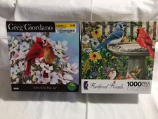 Lot of 2 Bird Jigsaw Puzzle 1000 Piece Feathered Friends & Art of Greg Giordano