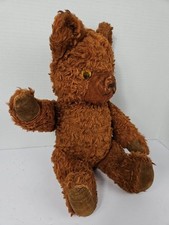 Antique Mohair Teddy Bear Googlie Eyes Red Brown 16" Fully Jointed