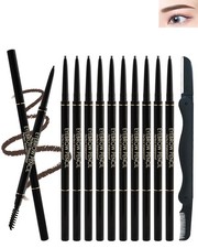12Pcs Waterproof Dark Brown Eyebrow Pencil Set Professional Brow Micro Eyebro...