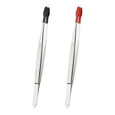Craft Tweezers with Rubber Tips, 2 Pcs PVC Coated Tweezers Set, Black/Red 5.9"