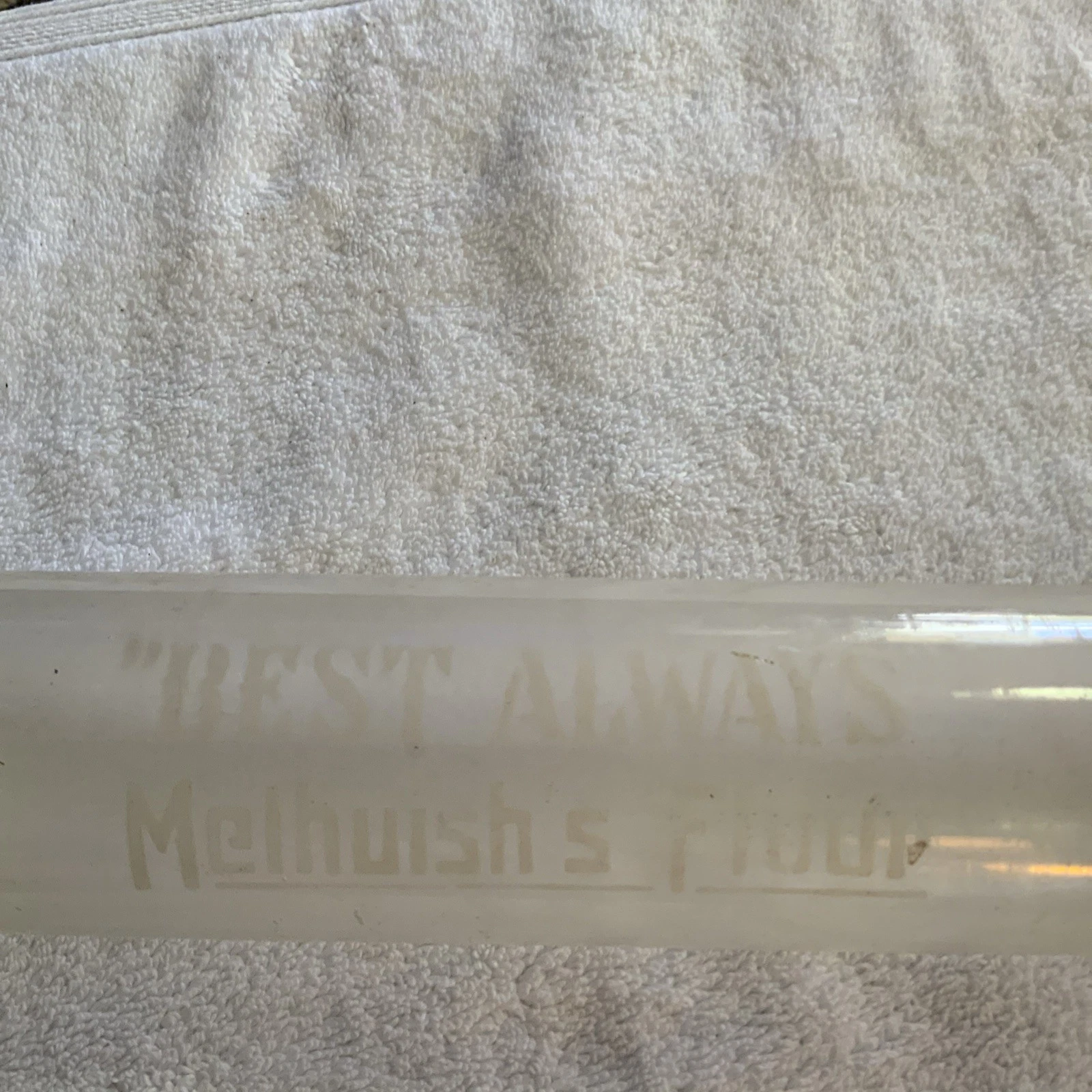 Antique Glass Rolling Pin Melhuish’s Flour With Cork 14”