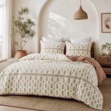 NEW Anthropologie White Coral Boho Cotton Floral Retro Bedding Duvet Sham Set