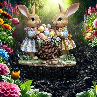 2D Flat Easter Basket Eggs Scene Garden Stake Acryl Party PlaqueMöbel &