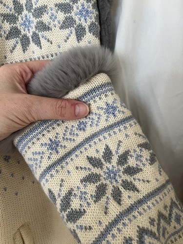Dale of Norway Wool Faux Fur Inset Fair Isle Nordic Jacket Women's Cardigan L - Picture 5 of 7
