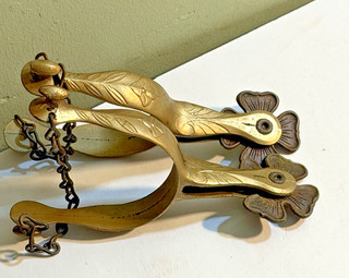 Western Spurs Style @ Buermann Hercules Bronze Floral Pattern 4Leaf &Heel Chains