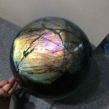 61.73LB Natural Flash Labradorite Quartz Sphere Crystal Ball Reiki Decor