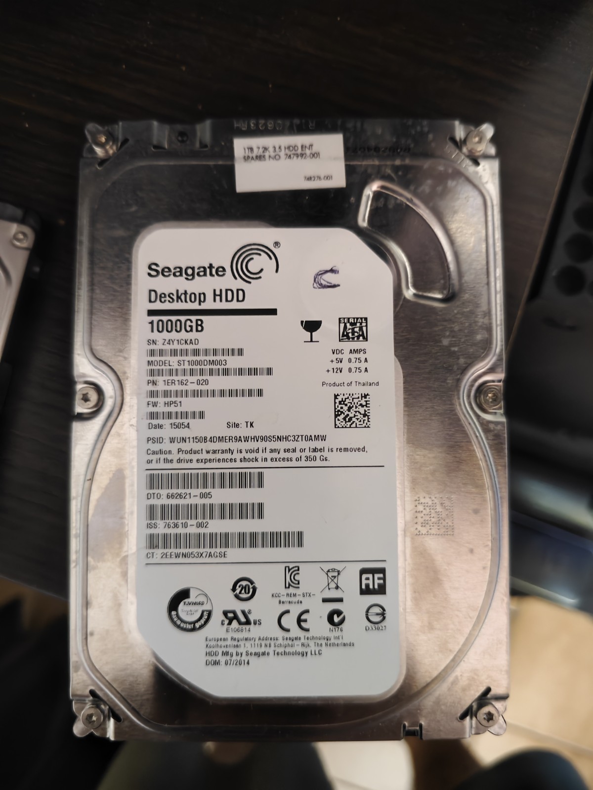 Seagate Barracuda ST1000DM003-1ER162 1TB 3,5" SATA III 7200RPM 64MB