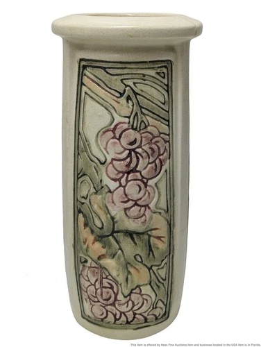 Large Art Deco Weller Pottery Vase Grape Vine Scroll Purple Orange Green