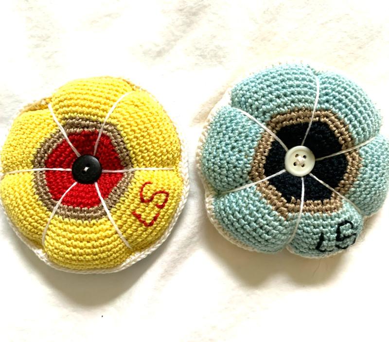 2 Handmade Crochet Stuffed Needle Cushions 3" in Diameter